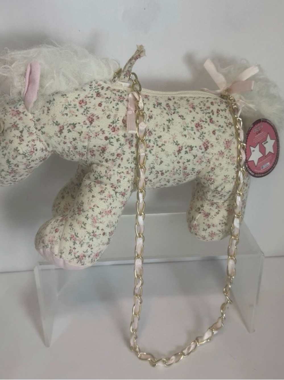 NWT Olly & Me Horse Plush Zipper Purse Cream Floral NEW